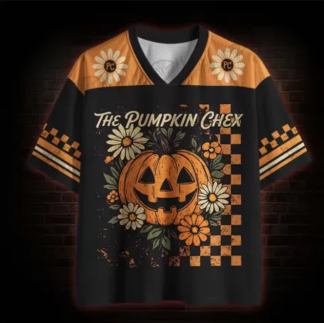 Halloween Pumpkin Daisy Breathable Mesh Retro Jack Pumpkin Lantern Orange Haig Pattern Daily Wear Loose Casual Top