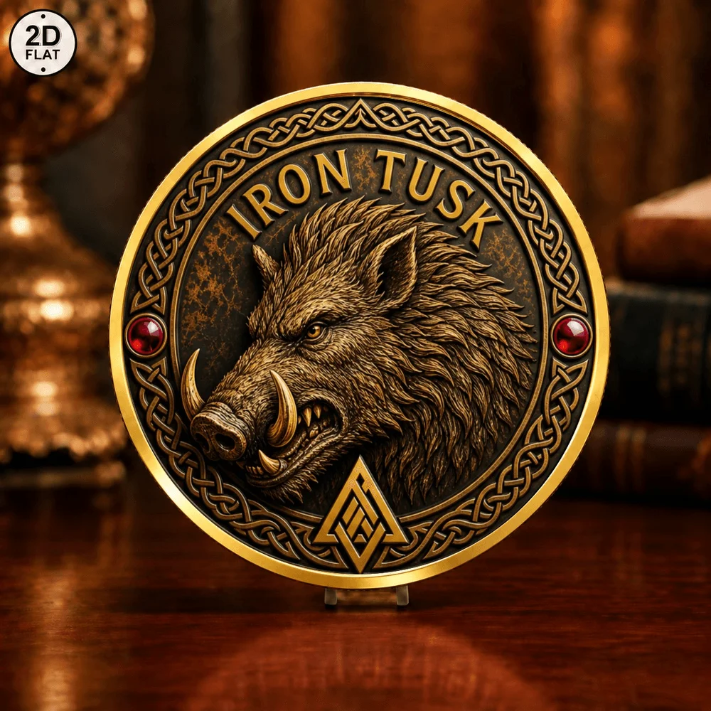 1pc Celtic Knot Wild Boar Grizzly Bear Collectible Coin Iron Tusk Wild Fury Pattern Metal Token Hunter Gift Outdoor Souvenirs