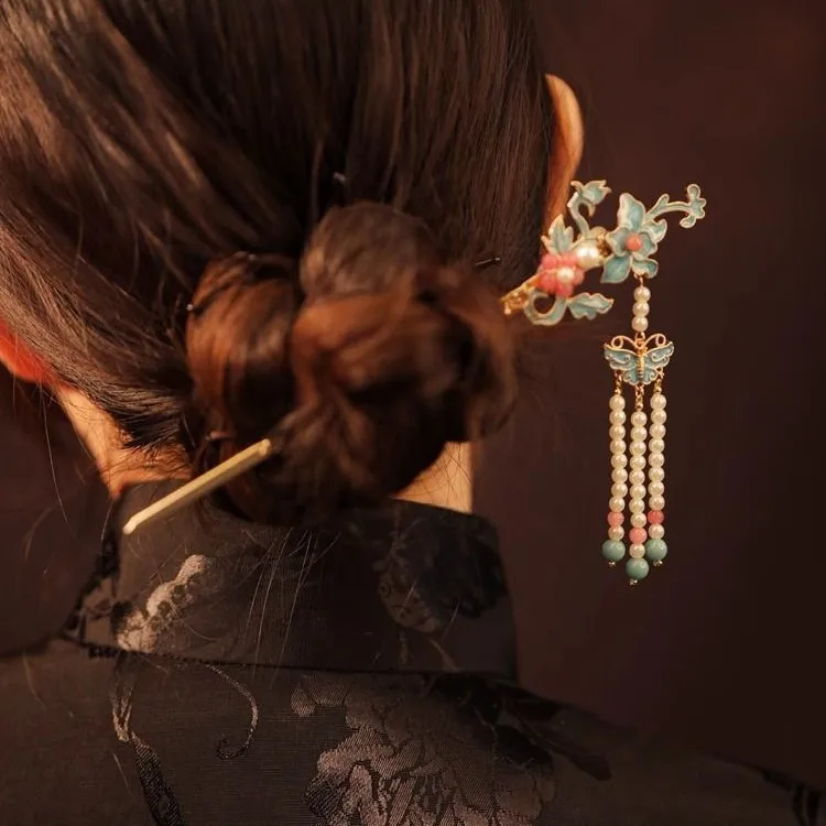 

Chinese Traditional Hairpin. Step. Palace Hairpin With Cheongsam Hanfu Headwear Hairpin Flower Hair Disc Burnt Blue Hair Accesso