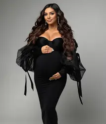 Black Bodysuit Maternity Dresses for Photo Shoot Pregnancy Women Photography Dressing Gowns Babyshower Dress Maternity Robe