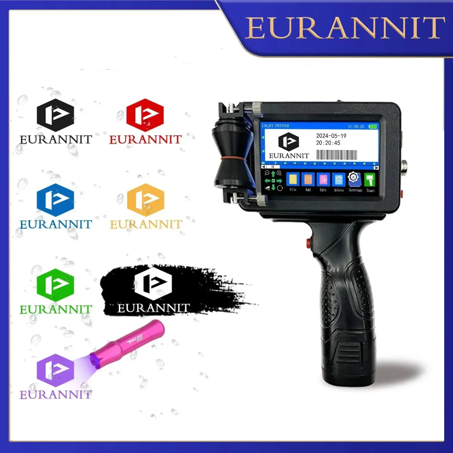 EURANNIT E16-2 12.7mm Portable Inkjet Printer for Pipe Cable Efficient Text QR Barcode Batch Number Logo Printing Machine