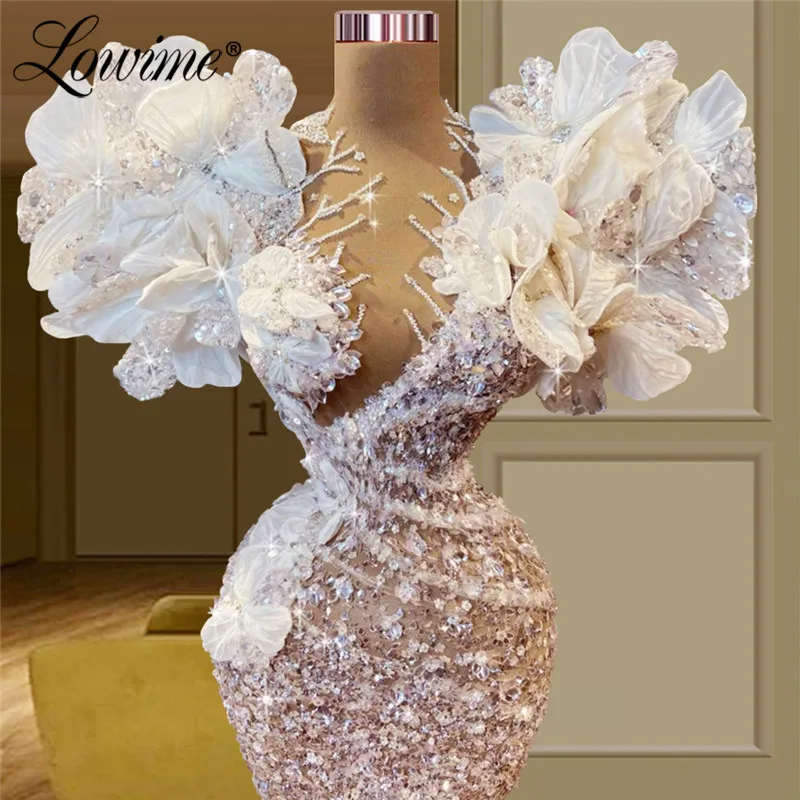 2022 New Arrival Long Mermaid Flower Evening Dresses Couture Plus Size Illusion Beads Wedding Party Dress Celebrity Prom Dresses