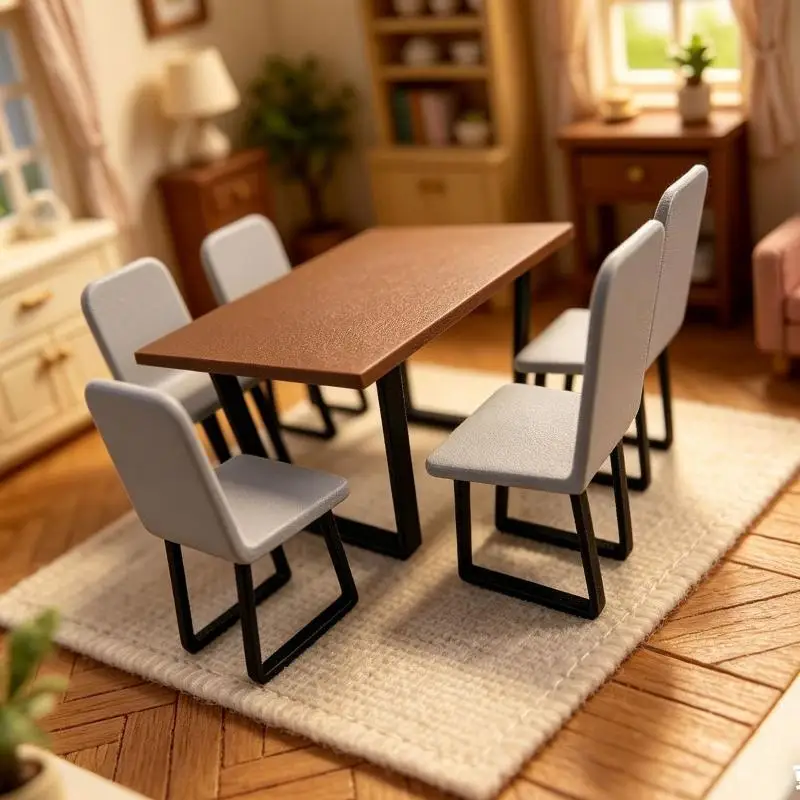 Miniature Dollhouse Dining Table With Chairs Set 1 12 Wooden Furniture DIY Model For Living Room Girl Toy Collection