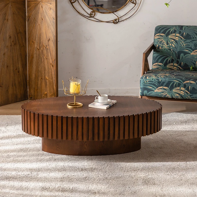 Brown Decor Farmhouse Vintage Living Room Wood Tea Table Vintage Round Coffee Tables for Home