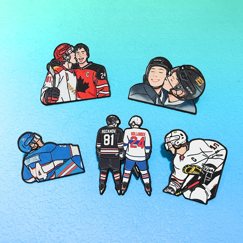 Cartoon Ice Hockey Player Pins 5-design Handsome Powerful Athlete Sportsman Brooch For Clothes Backpack Metal Pin Lapel Badge