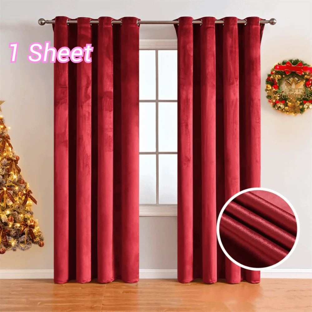 Light-blocking Velvet Curtain Solid Color Soft Texture Touch Window Drape Through-rod Noise Reducing Privacy Partition Curtains