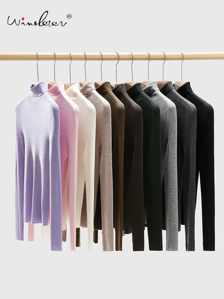

Winsleter-100%Sheep Wool Elegant Sweater, Women Long Sleeve Machine Washable, Basic Casual Elastic Sweater, 2025 Autumn T58501CC