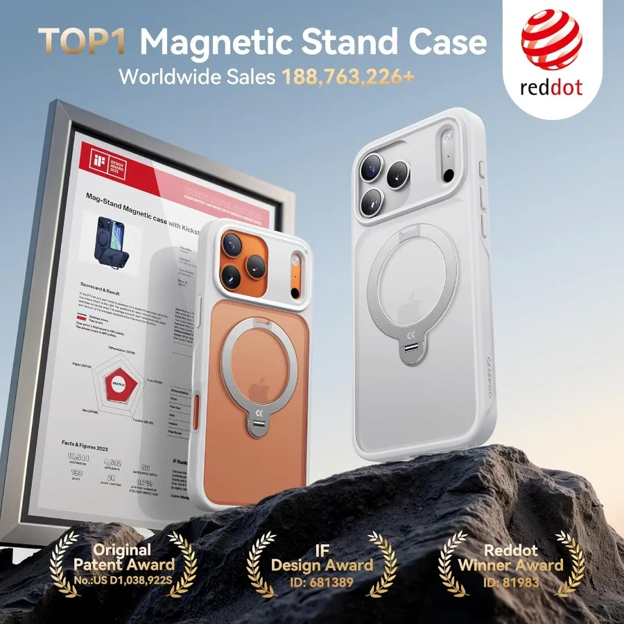 Custodia con supporto magnetico bianco con rotazione a 360 gradi con protezione di grado militare da 18 piedi e scudo per fotocamera per dispositivi 17 Pro da 6,3 pollici Slim Matte