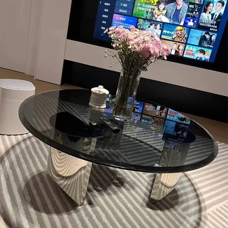 Oval European Living Room Coffee Tables Black Designer Glass Living Room Coffee Tables Nordic Mesa De Centro Sala Furniture Home
