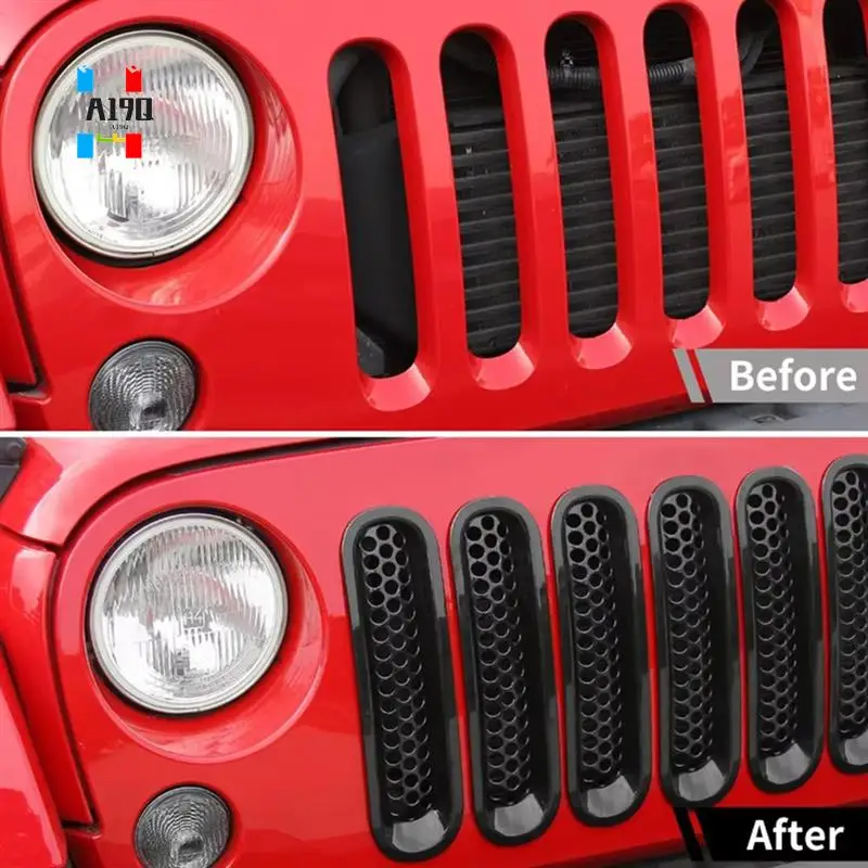 

A19Q-7Pcs Car Insect Net Clip-In Front Grille Mesh Grille Guard For Jeep Wrangler JK JKU 2007-2015 Exterior Trim