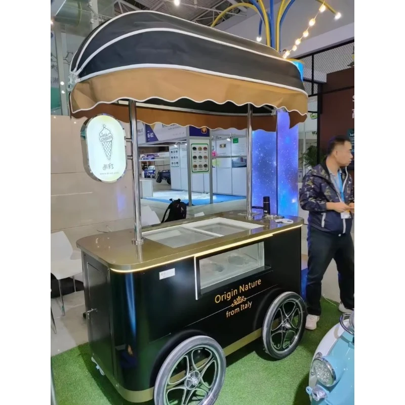 Customize Chinese Factory Direct Sale Small Portable Mobile 4 Pans  Freezer Cart Ice Cream Display Cart