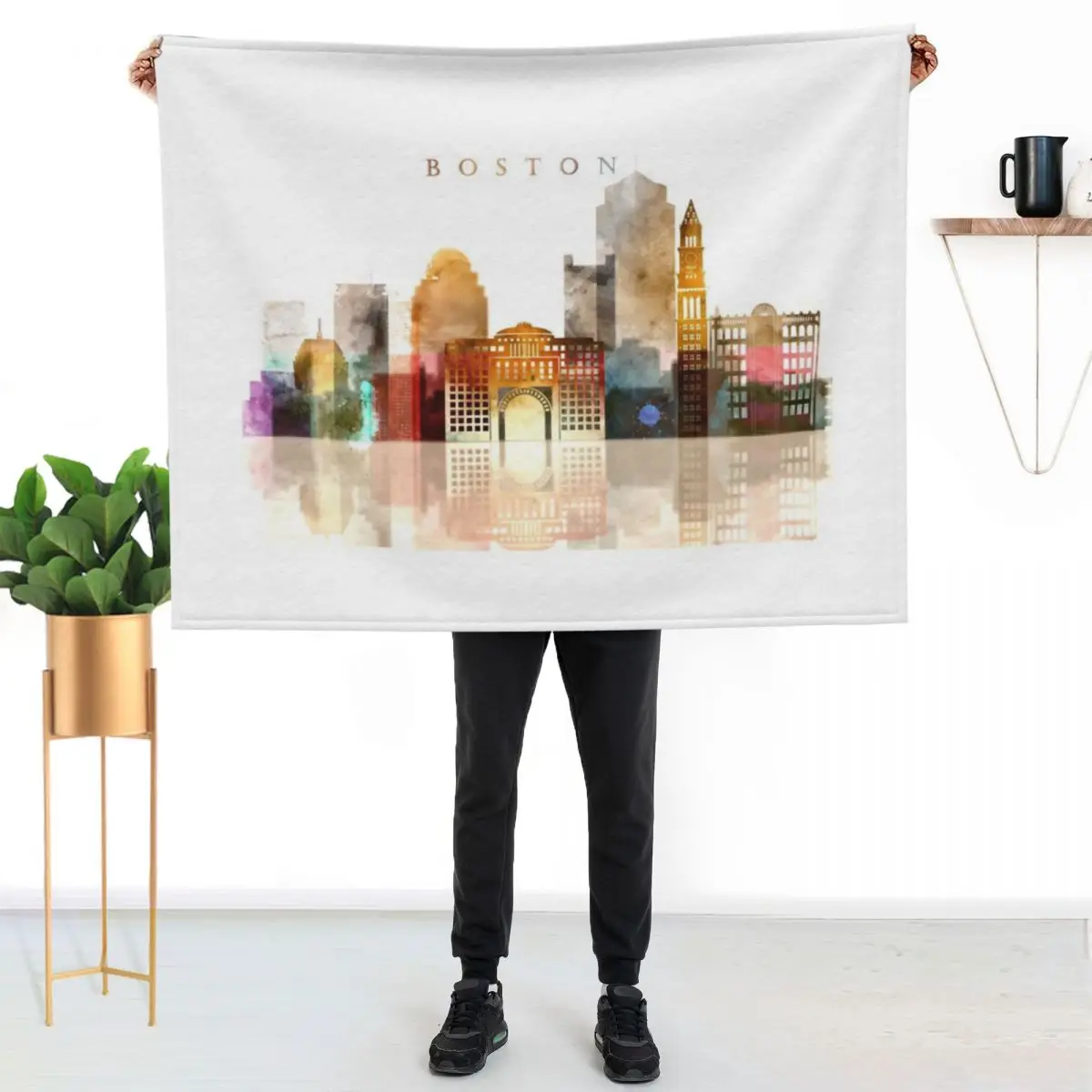 City of Boston - watercolor Throw Blanket Warm Softest Luxury St sofa bed Blankets