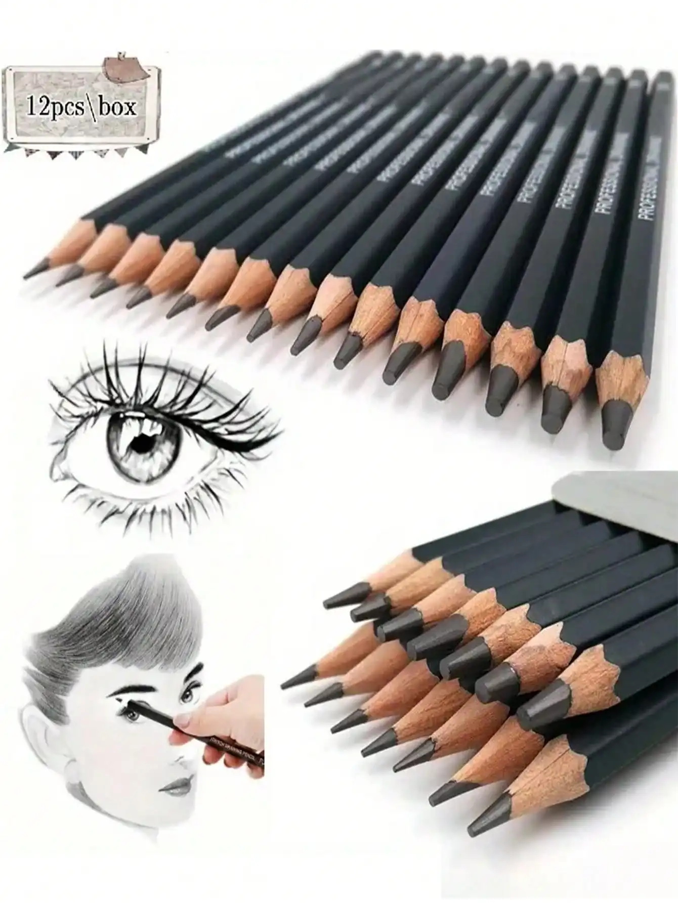 

A Set of 12 Sketching Pencils, Grades 2H, HF, HB, B, 2B to 8B, Cork Hexagonal Bar. Ideal for Back to School, School Supplies.