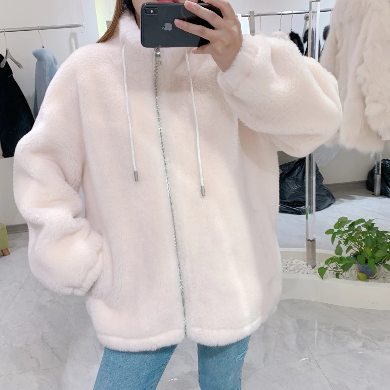 Winter Autumn New Granular Women\'s Sheepskin Jacket Coat Women Thick Warm Shearing Real Fur Hooded Wool Fur Coat Real Fur