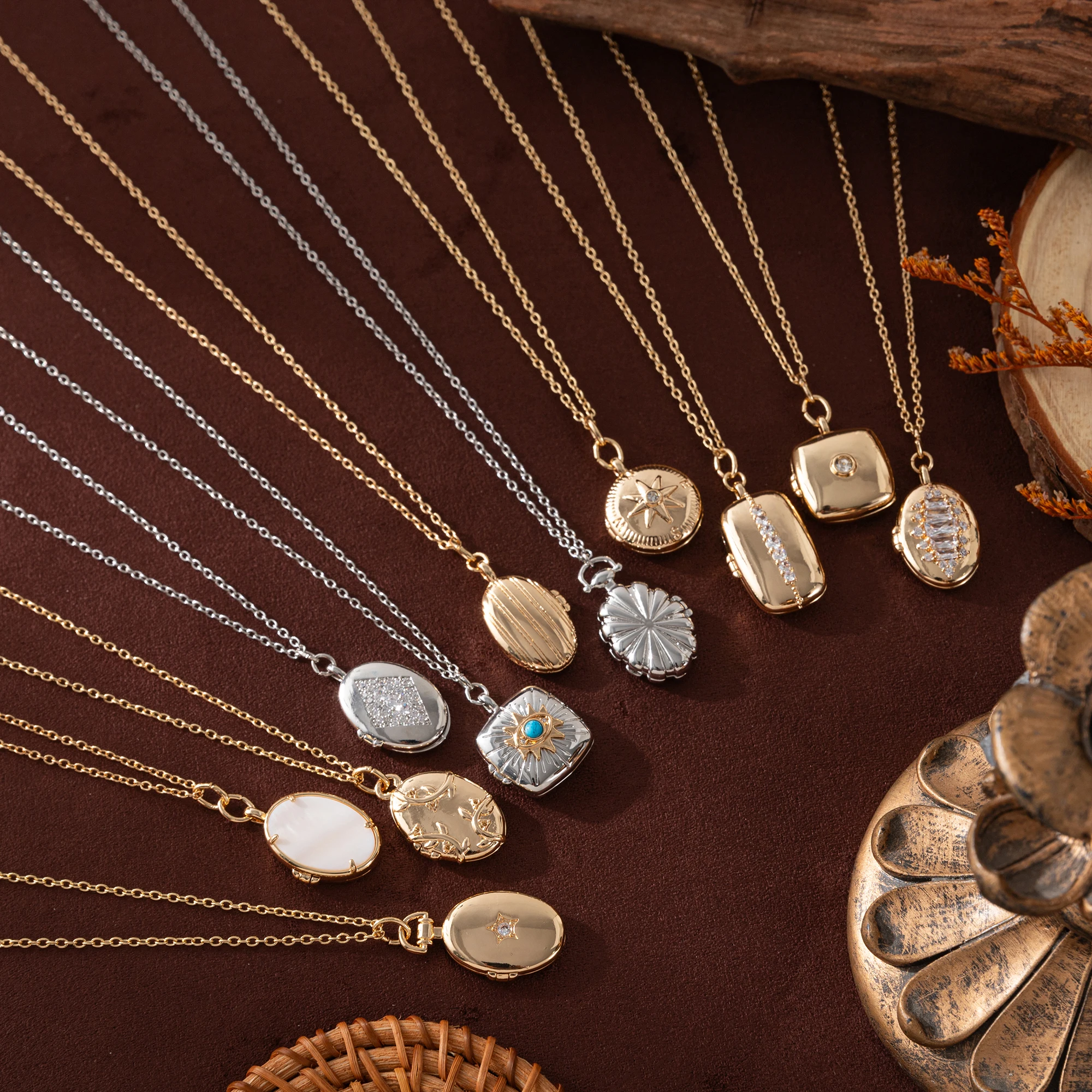 

Versatile round Oval Flower Shell Square Opening And Closing Album Box Necklace for Jewelry Storage jewellery woman