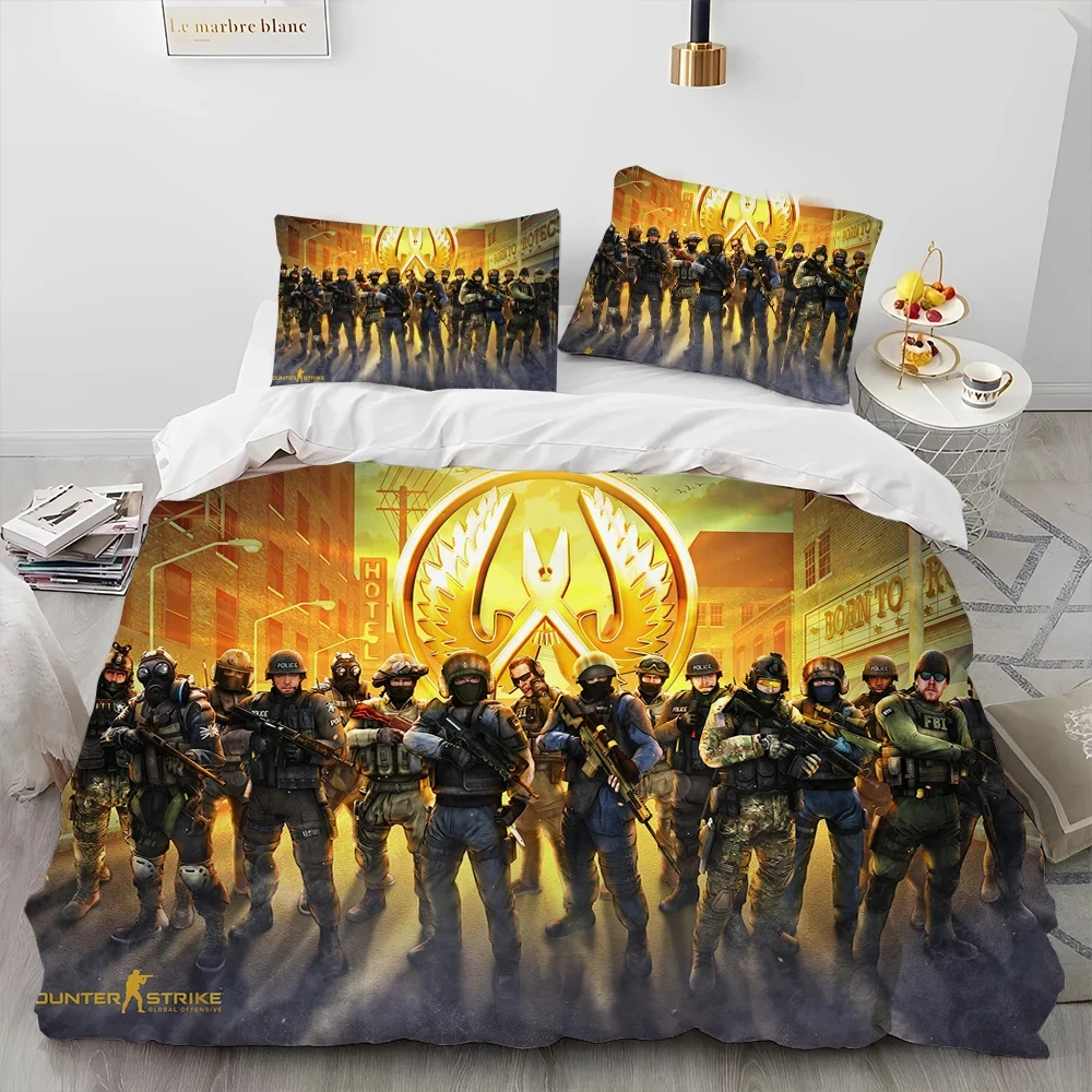 CS GO Game Gamer Counter Strike Bedding Set Duvet Cover Bed Set Quilt Cover Pillowcase Comforter king Queen Size Boys Adult