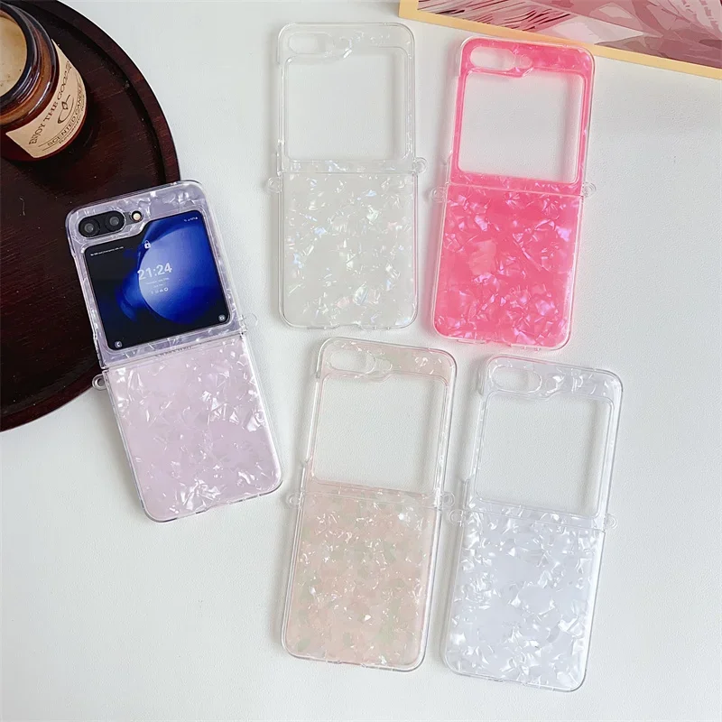 Luxury Conch Shell Texture Phone Case for Samsung Galaxy Z Flip 6 5 4 3 Z Flip4 Flip5 5G Cover Silicone Cute Cases for Women