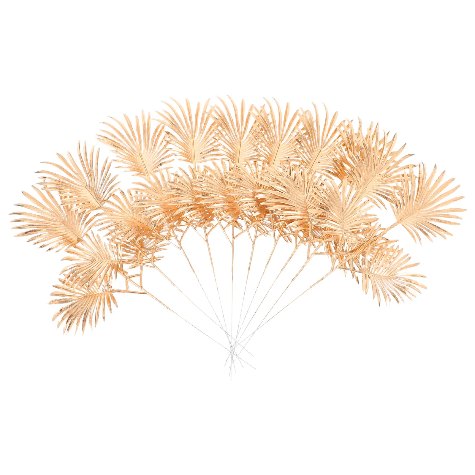 

10pcs Artificial Golden Plants Leaves Stems For Vase Decor Jungle Theme Party Tropical Foliage Beach Supplies Fake Monstera Palm