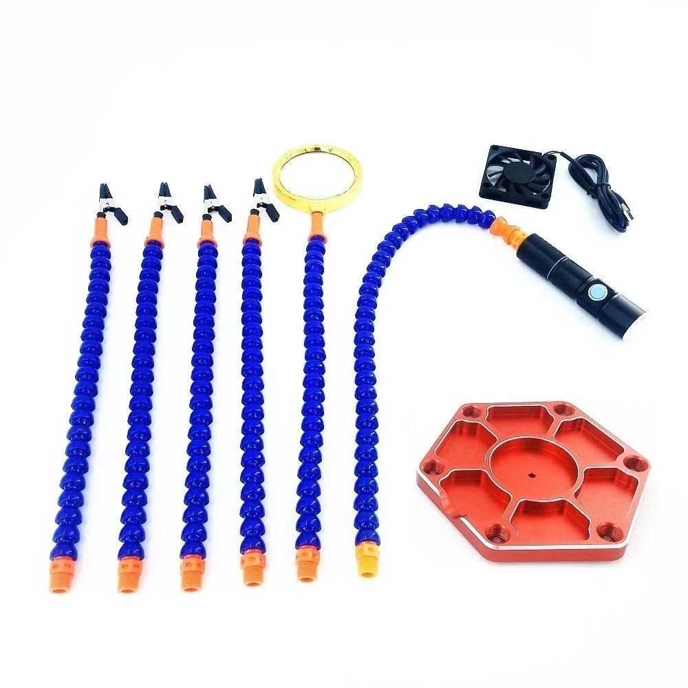 Multi Löten Helfende Hand Dritte Hand Werkzeug 3X Vergrößerungs USB DC Fan Taschenlampe Lupe PCB Schweißen Reparatur Station