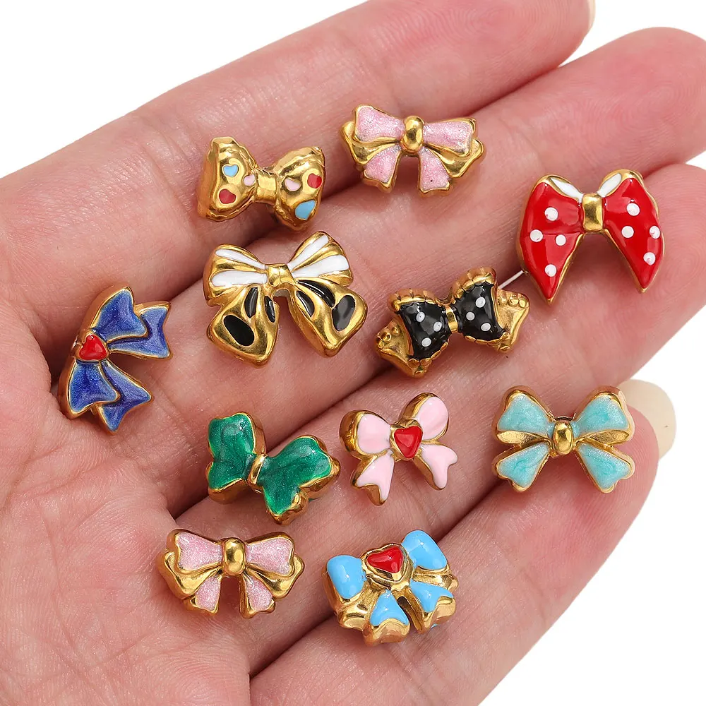 2 قطعة الفولاذ المقاوم للصدأ Bowknot خزر عازل ل سوار قلادة المينا فضفاض الخرز DIY بها بنفسك لطيف الخرزة صنع المجوهرات Supplies الحرفية