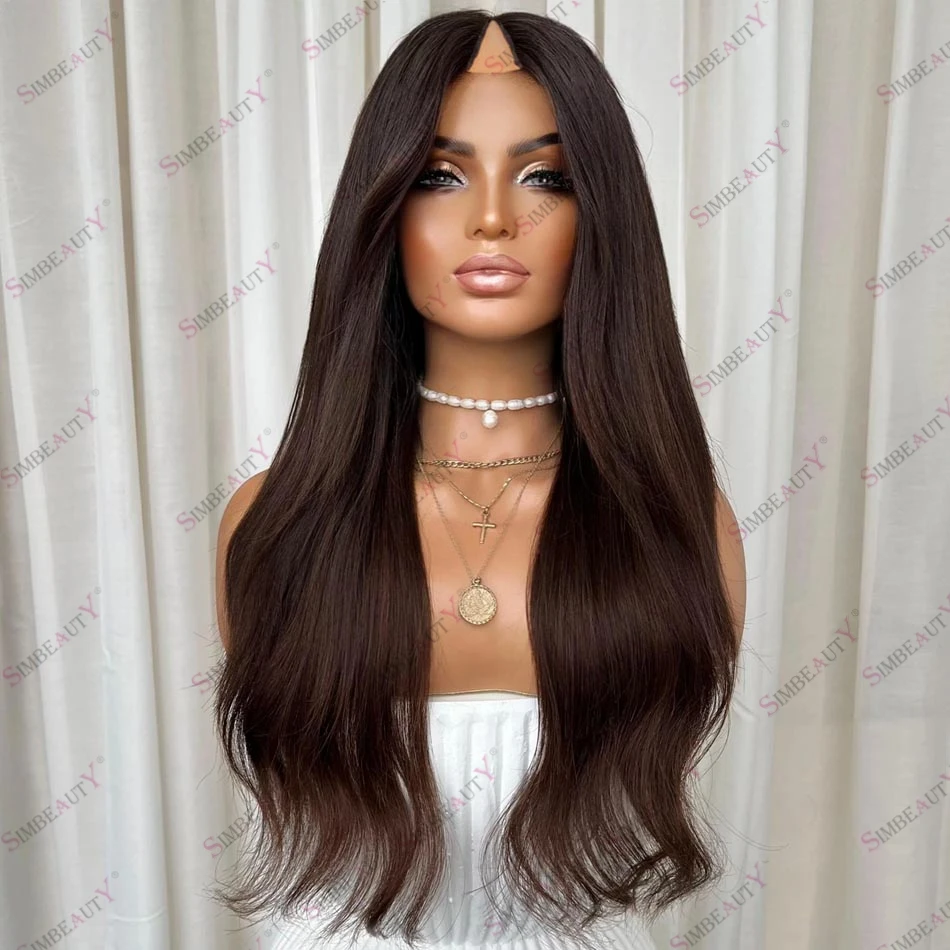 

Super Loose Wavy Human Hair Ombre Brown Black Women V Part Wigs Glueless Machine Made U Part Wig for Women Natural Straight 1x4
