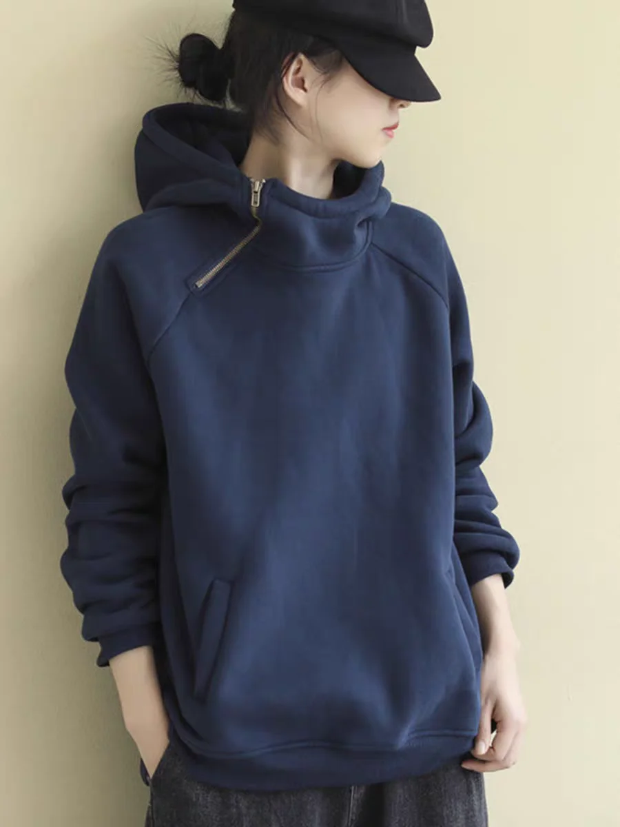 سترة Thiened Fce النسائية فضفاضة غير رسمية بقلنسوة مرقعة للخريف والشتاء ملابس خروج مريحة قابلة للتنفس #1