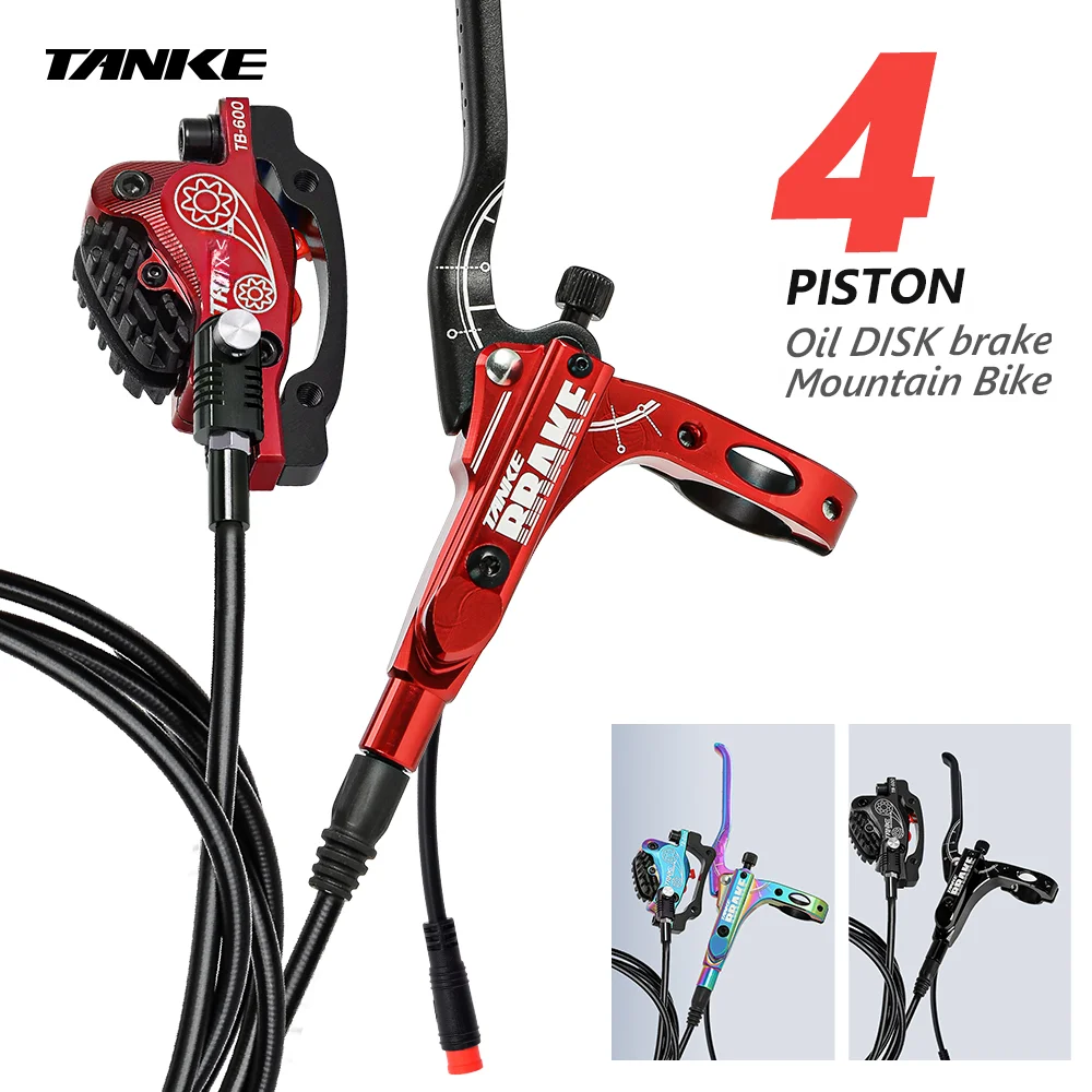 TANKE E-Bike 4 Piston hydraulic disc brake Electric Bicycle Scooter Power Off Oil Brakes Resin Pad Oil Pressure Bike parts