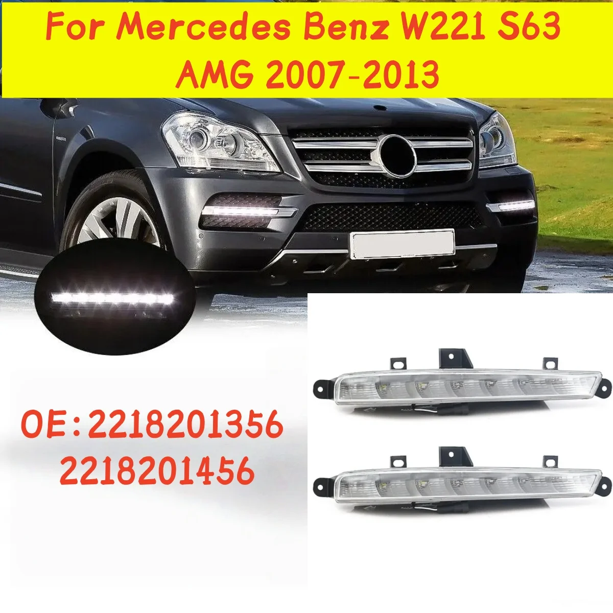 زوج المصد الأمامي LED الضباب الخفيف مصباح فوجليت الجمعية لمرسيدس بنز W221 S63 AMG 2007-2013 2218201356 2218201456 الضباب الخفيف #1