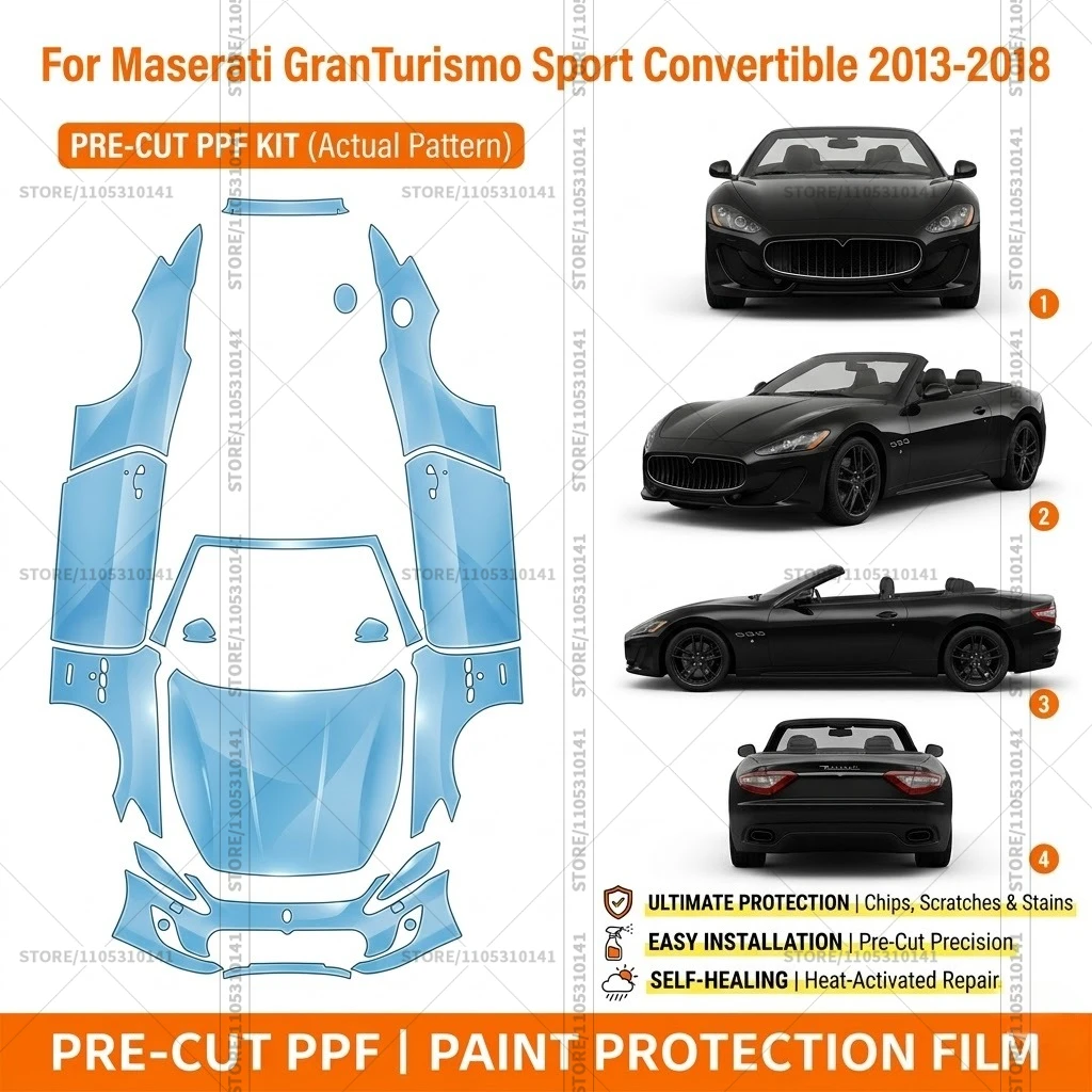 Pre-Cut Paint Protection Film PPF Transparent Bumper Clear Bra Car Film For Maserati GranTurismo Sport Convertible 2013-2018