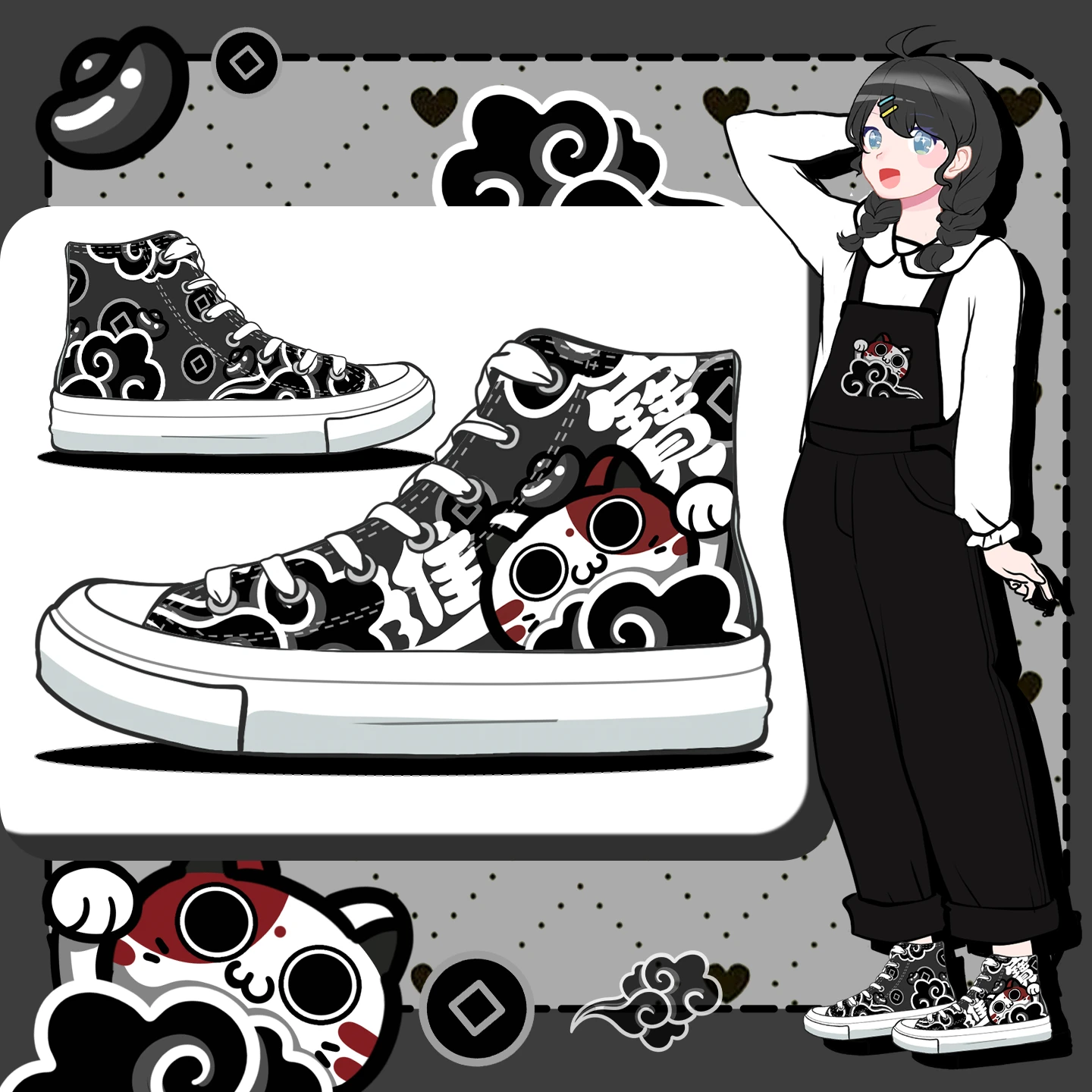 

Amy and Michael Fashion Trendy Women Sneakers Original Design Chinese Retro Canvas Shoes Teenagers High Top Vulcanized Shoes