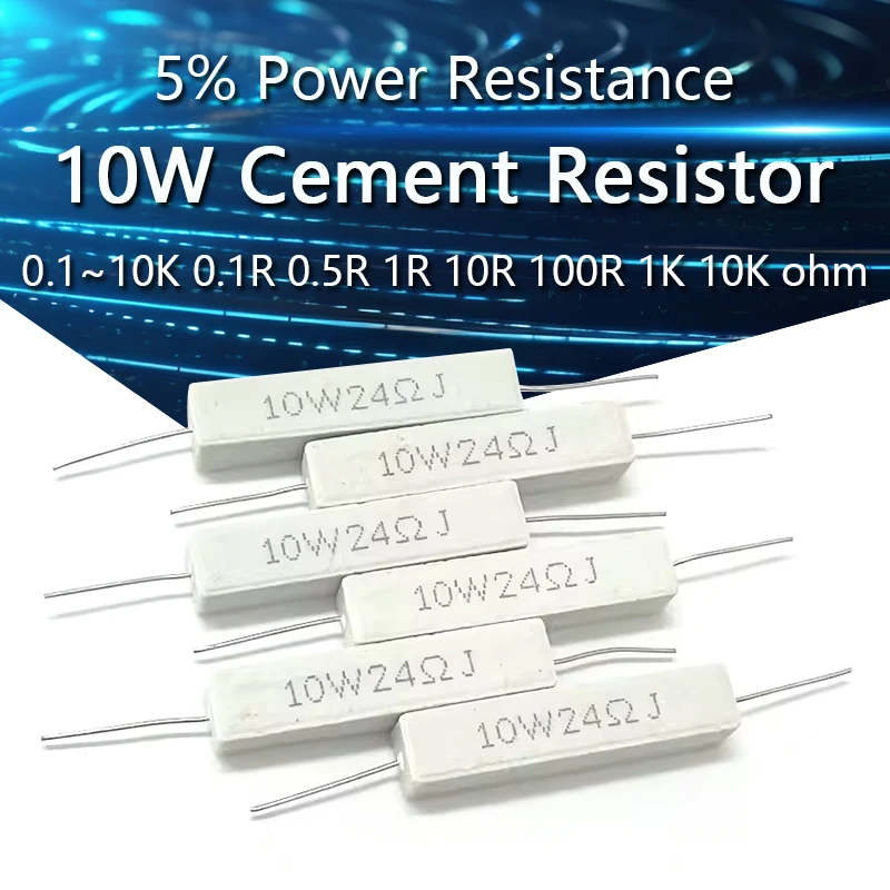 5PCS 10W 5% Cement Resistor Power Resistance 0.1 ~ 10K 0.1R 0.5R 10R 50R 0.22 0.33 0.5 1 2 5 8 10 15 20 25 30 100 1K 2K 3K ohm