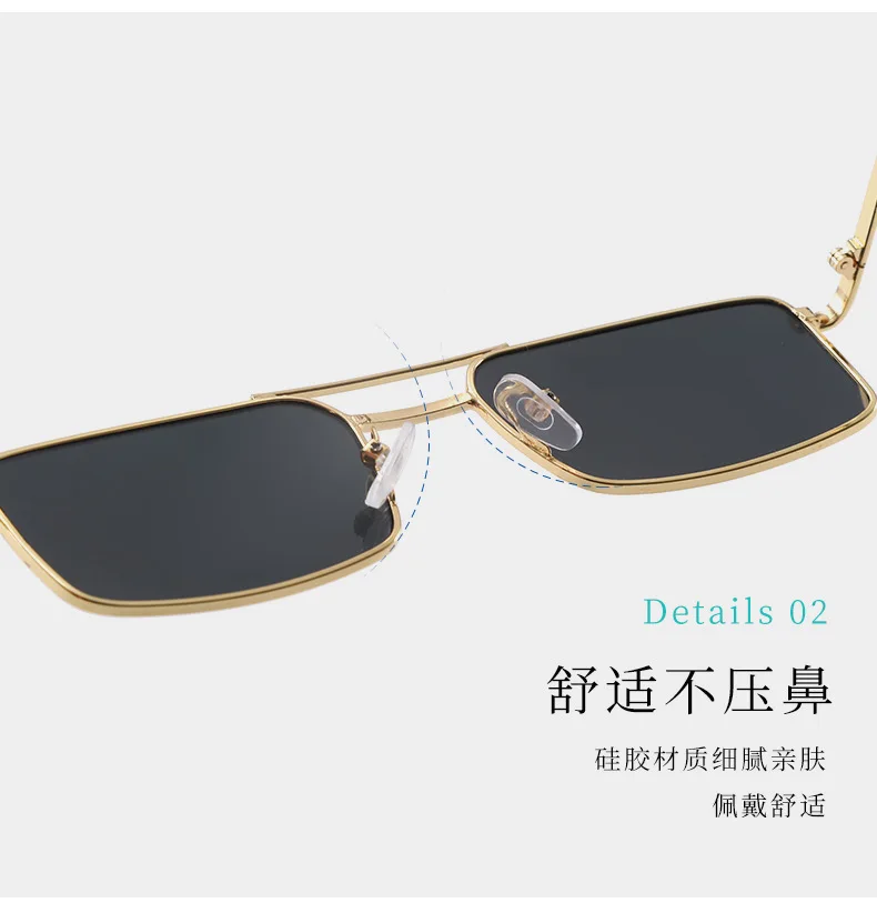 Vintage quadratische Sonnenbrille für Damen und Herren, Metallrahmen, rechteckige Sonnenbrille, Damenbrille, Herrenbrille, Unisex-Brille – Detail 7