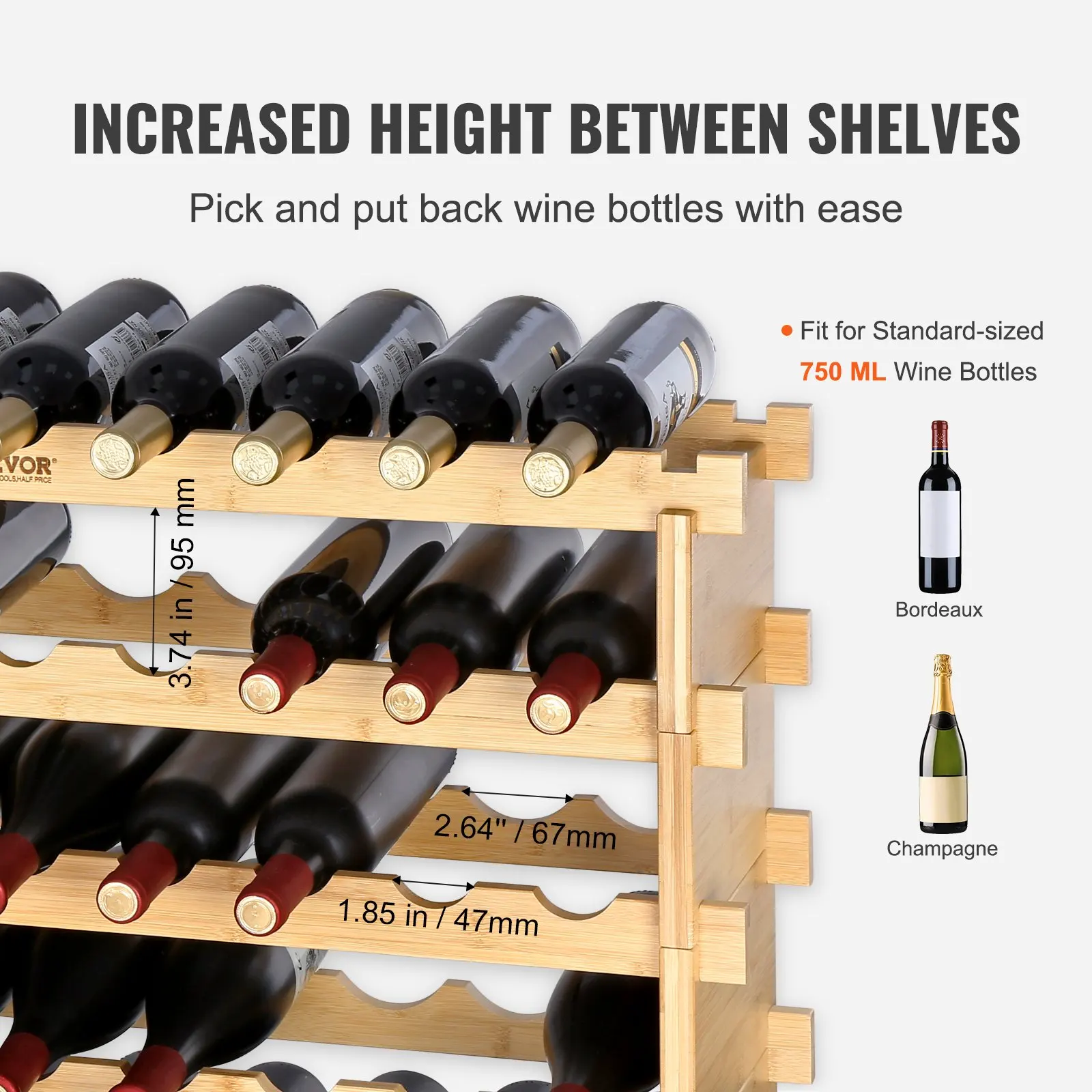 VEVOR 18/36/42/48/72Bottle Stackable Modular Wine Rack Free Standing Wine Storage Rack Bamboo Wine Holder Display Shelves Cellar