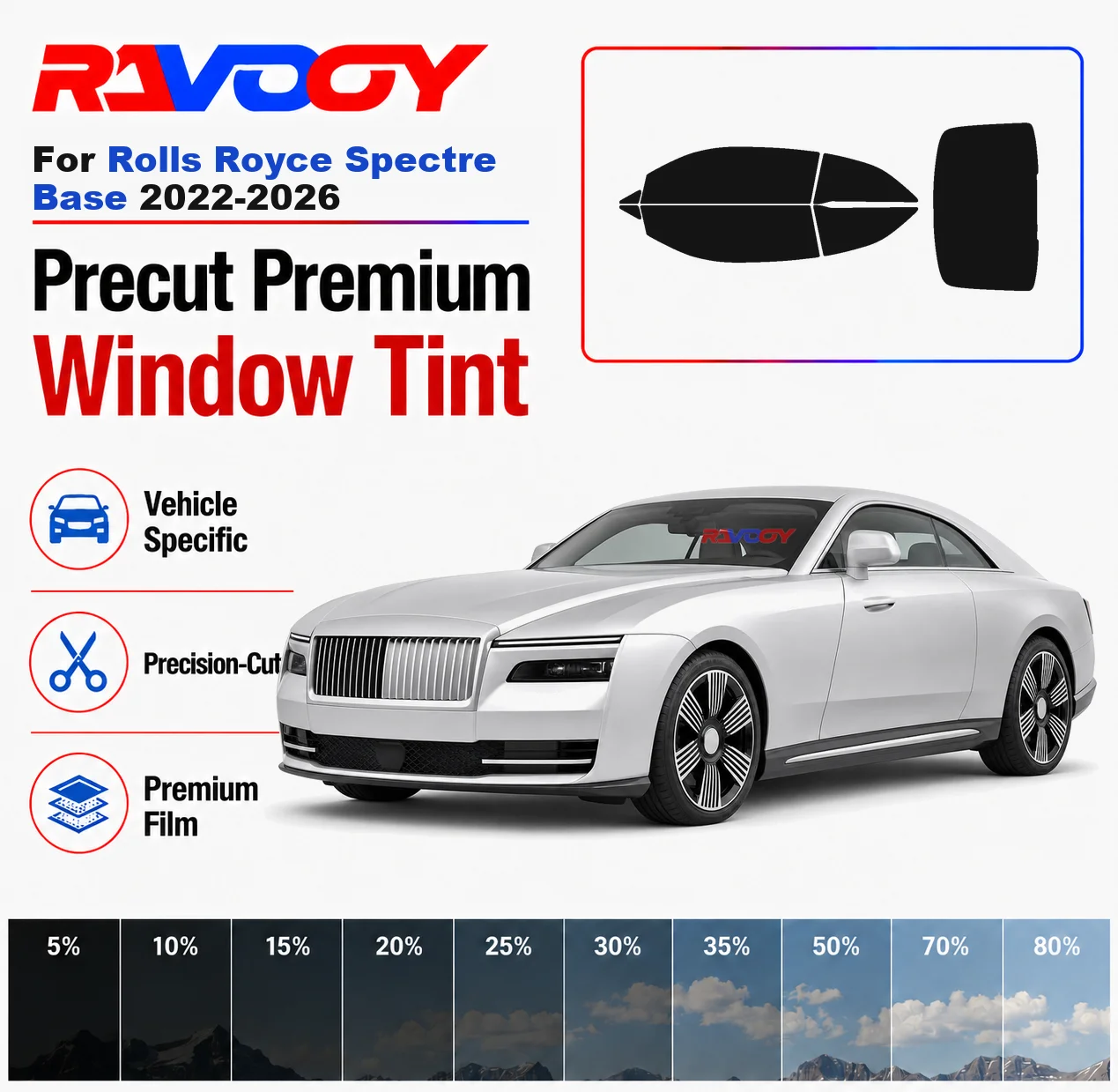Premium Precut Window Tint Kit Front Rear Windows Rear Windshield For Rolls Royce Spectre Base 2022-2026 Nano Ceramic Film