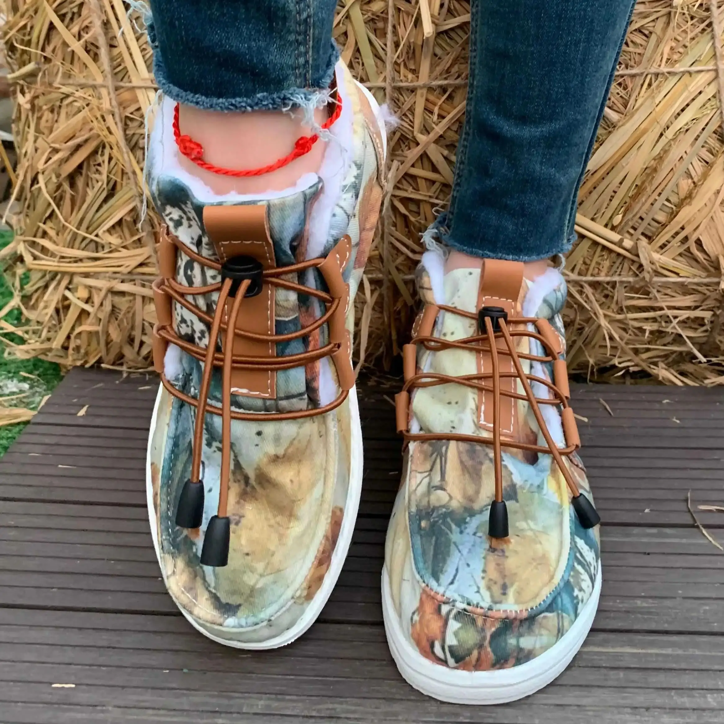 

Женские новые осенне-зимние модные узоры смешанного цвета на флисовой подкладке, утолщенные теплые модные спортивные повседневные зимние ботинки, рождественский подарок, удобная легкая повседневная женская обувь большого размера на мягкой подошве