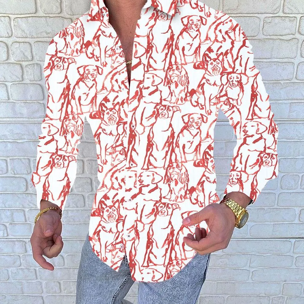 Camicia a maniche lunghe slim casual stampata in 3D con risvolto esplosivo primaverile ed estivo, tendenza personalità multicolore back street men, hot