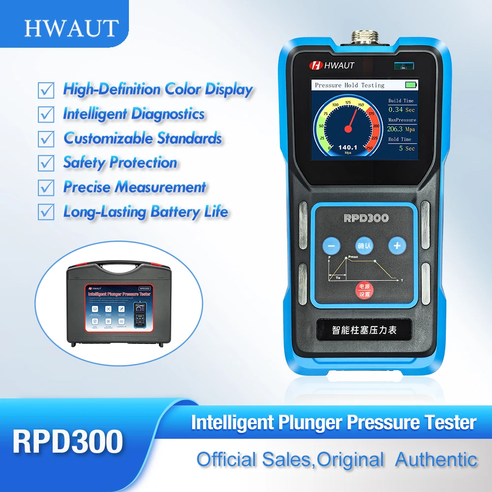 

HWAUT RPD300 Smart Plunger Pressure Gauge Tester for Common Rail System 2.4" LCD Digital Rail Pressure Sensor Diagnostic Tool