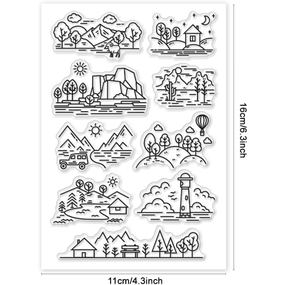 Clear Stamps Line Drawing Silicone Stamps for Card Making, Scene Decorative Rubber Stamp Lines Journal Stamp