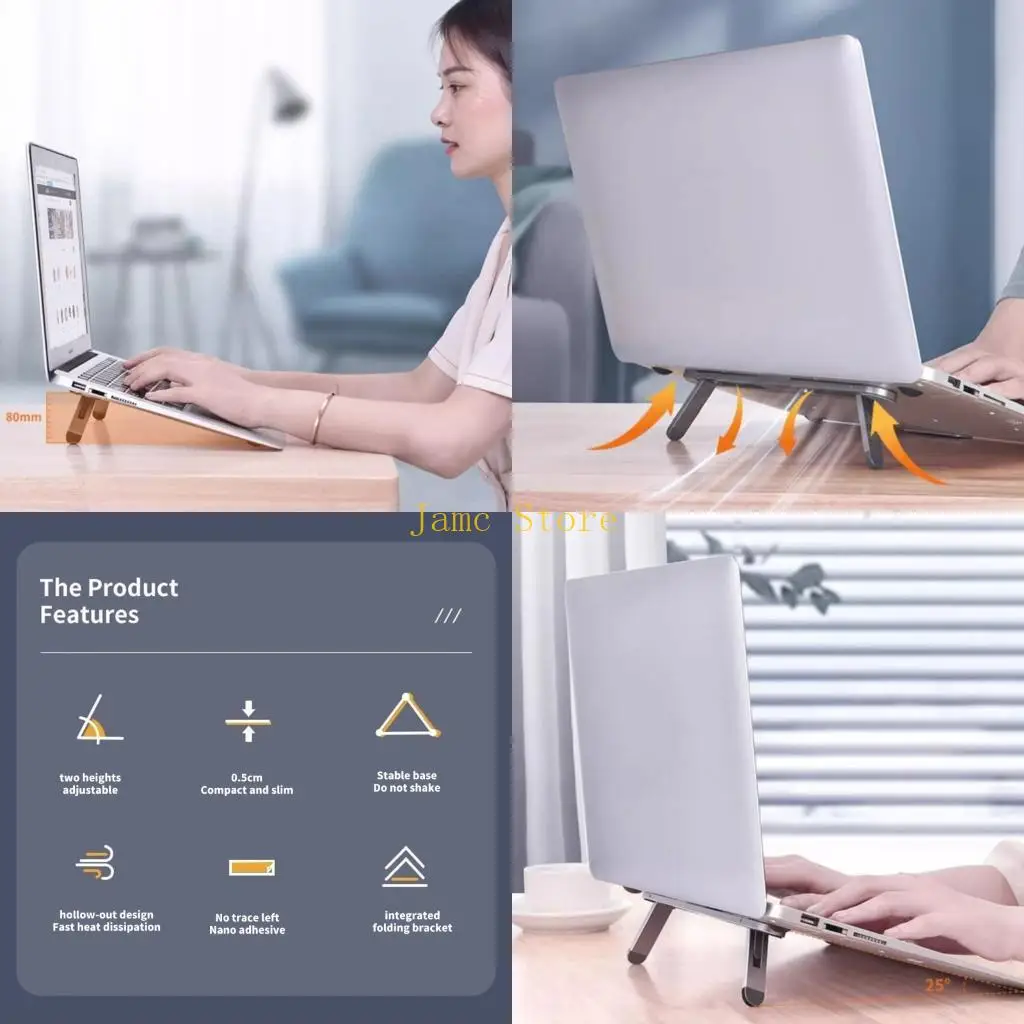 

LX0B Foldable Notebook Stand With Double Ergonomic Heights Secure Adhesive Base Ventilated Platform For Heat Reduction