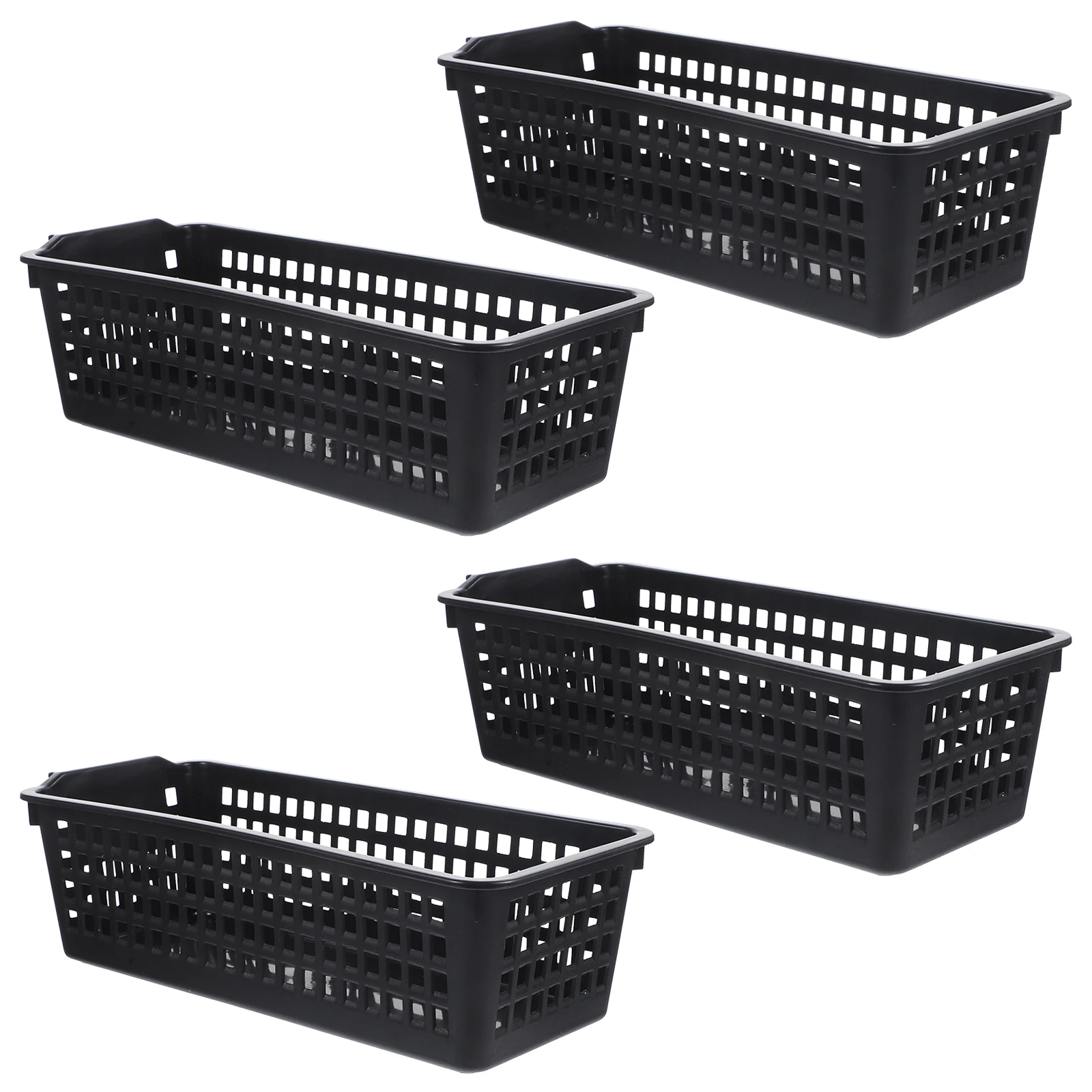 

4pcs Black Storage Baskets PP Hollow Design for Kitchen Bathroom Bedroom Closet Pantry Plastic