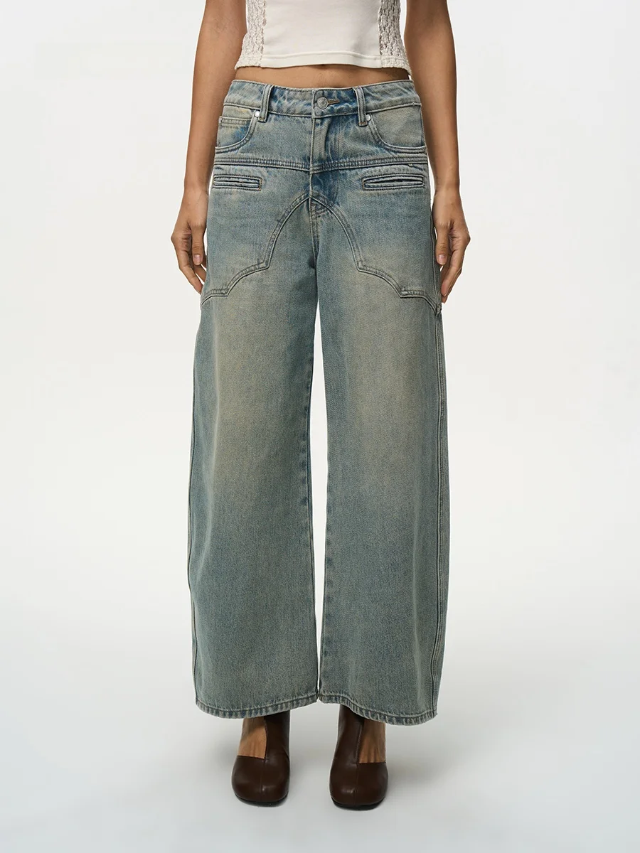 

Женские джинсы AWOKENTIME: Новинка Весна 2026, винтажные, из хлопкового денима, прямые, со средней посадкой, повседневные