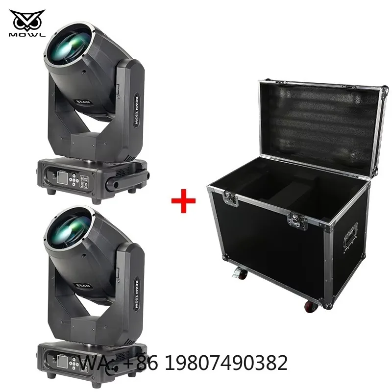 295W 9R Double Prism Sharpy LED Beam Moving Head Projection Light DMX Fixture Pack with Flight Case for Stage Lighting