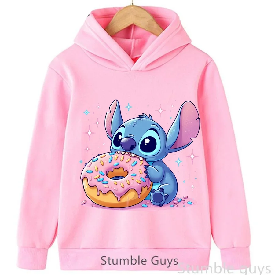 Kids Casual Hoodie Cute Cartoon Alien Animal With Donut Graphic Print Long Sleeve Sweatshirt Boys Girls Autumn Anime Outfit