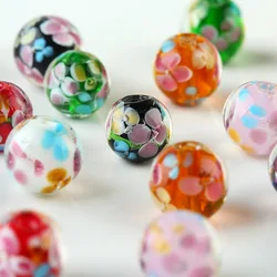 2022 Handmade Lampwork Flower Round Beads 5pcs 12mm Loose Spacer Glass Beads Multi Color Bead Necklace DIY For Jewelry Making