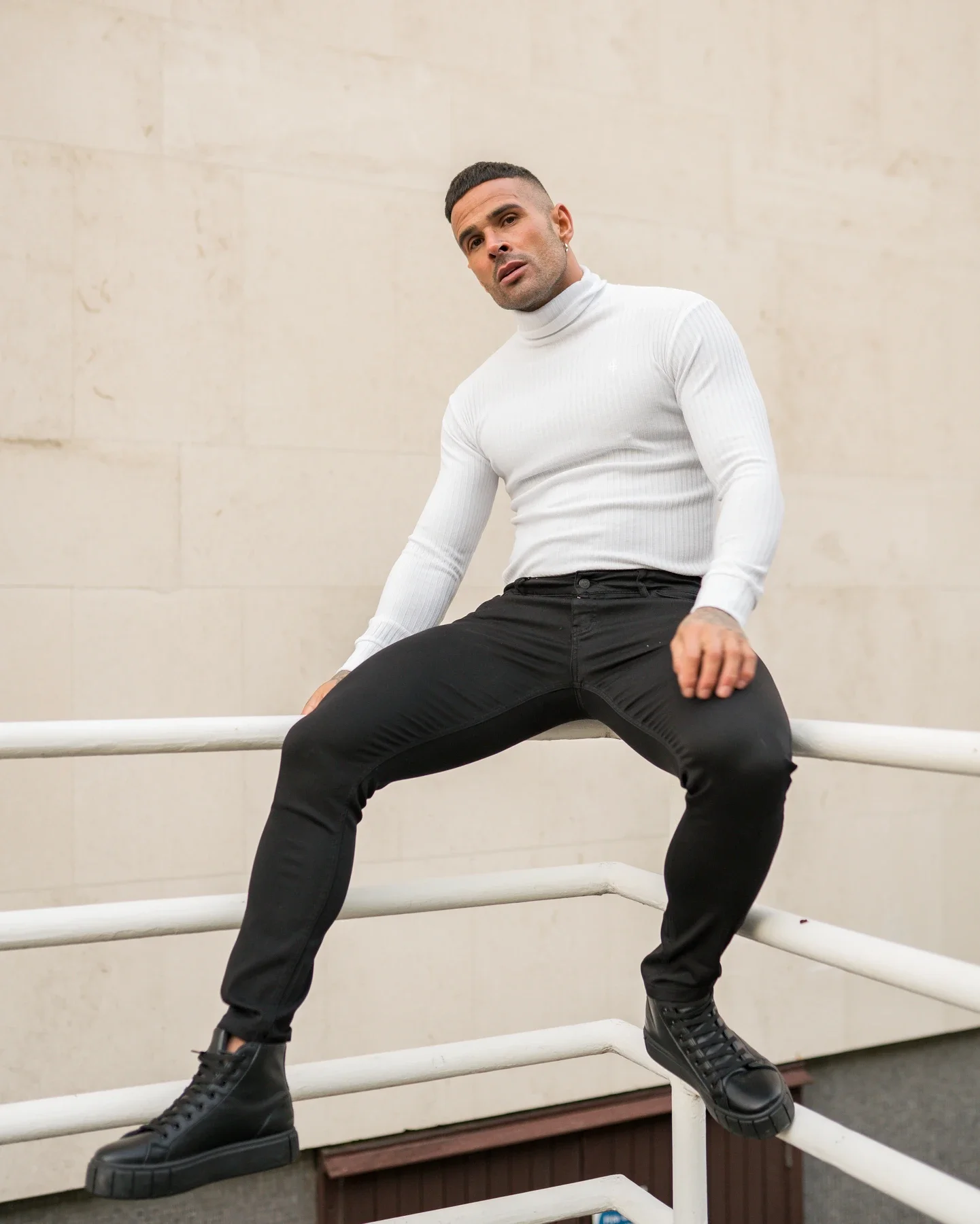 Mens Plain  Slim Fit Turtleneck Knitted Long Sleeve Breathable Quick Dry T-shirts Fitness Bodybuilding Muscle Sweater Pullover