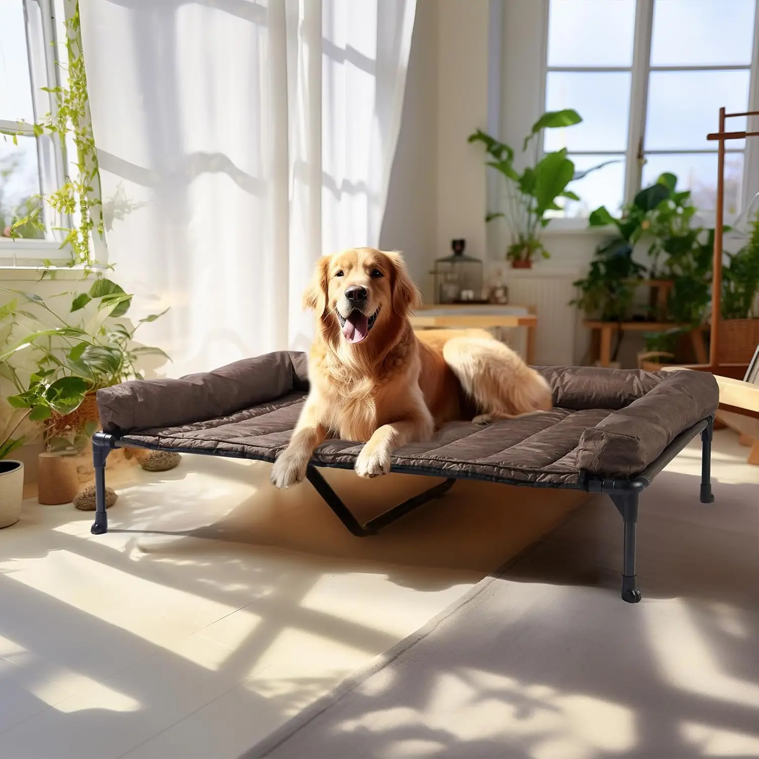 Elevated Cooling Dog Bed with Removable Waterproof Cushion, Breathable Mesh Cot for Indoor Outdoor Use, XLarge Brown
