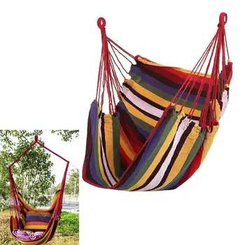 Hamaca de lona premium, portátil, cómoda, con rayas de colores, para colgar en interiores. 8 best sales Columpio de interior - №5