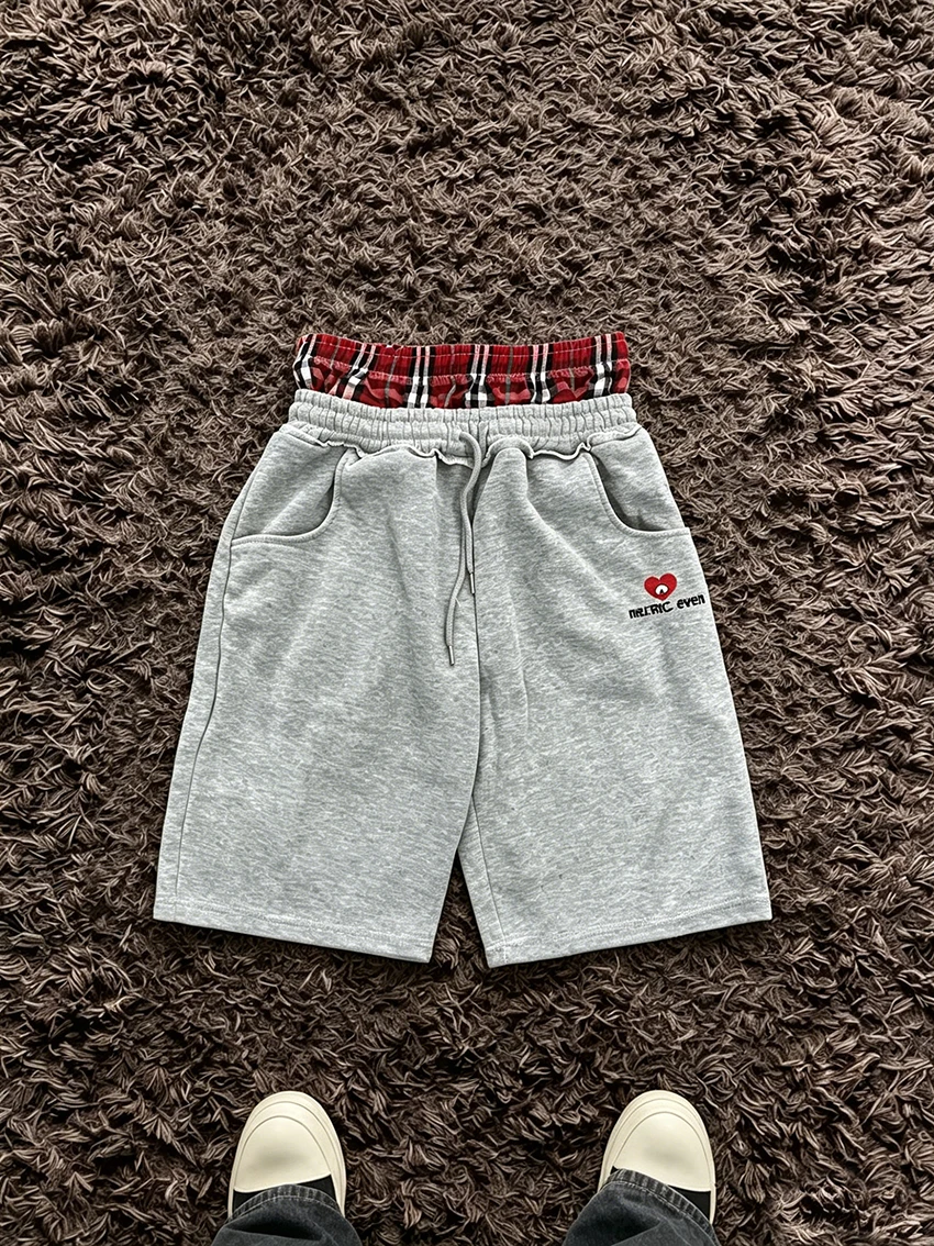 American Retro Pattern Double Waist Splicing Trendy Loose Five Quarter Pant Fashionable Versatile Classic Pant For Men And Women