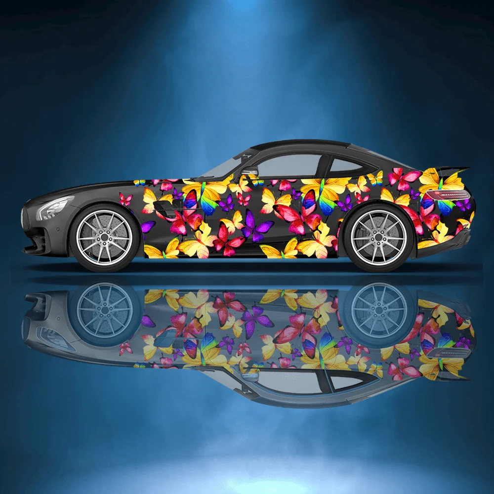 

2pcs Colorful flower butterfly Car Side Wraps, Self-Adhesive PVC Waterproof & Scratch-Resistant Stickers, Car Accessory Gift