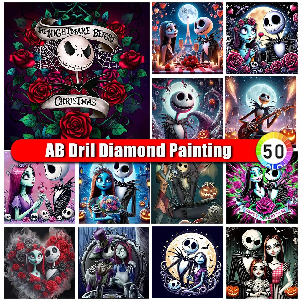 Merdika-pintura de diamantes AB de Disney para Halloween, bordado de diamantes redondo y cuadrado completo, Kits de decoración de pared, venta de Calavera, novedad de 2024